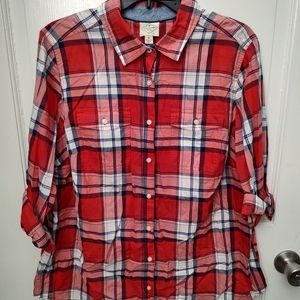 St John's Bay red plaid woman's button down size 0X